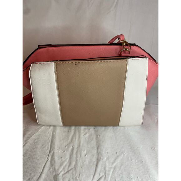 Womens Large Handbag Nude Peach White 12x9" GUC - Picture 4 of 6